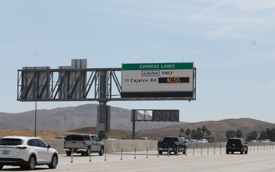 RCTC Interstate 15 Express Lanes sign and cars